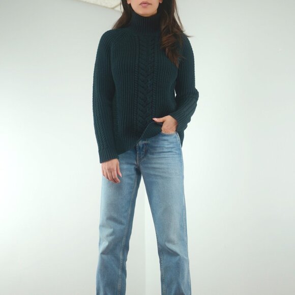 Lululemon Bring The Cozy Chunky Cotton Cable Knit Sweater, Black Turtleneck - Picture 6 of 16